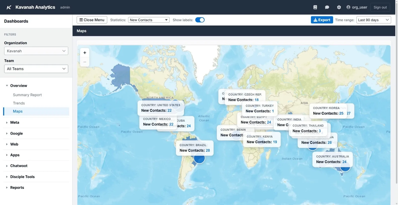Kavanah Analytics world map view